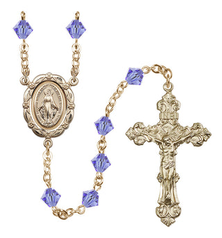 14 Karat Gold-Filled 6mm Austrian Crystal Miraculous Rosary in Light Sapphire