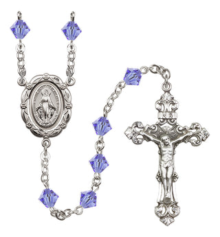 Sterling Silver 6mm Austrian Crystal Miraculous Rosary in Light Sapphire