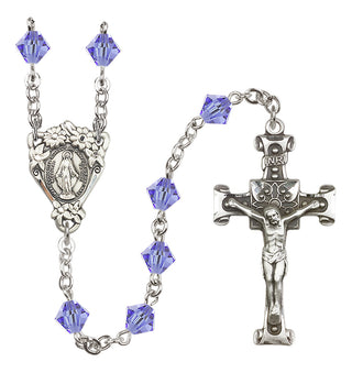 Sterling Silver 6mm Austrian Crystal Miraculous Rosary in Light Sapphire