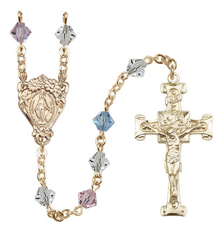 14 Karat Gold 6mm Austrian Crystal Miraculous Rosary in Multi-Color