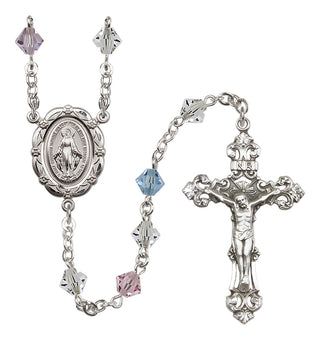 Sterling Silver 6mm Austrian Crystal Miraculous Rosary in Multi-Color