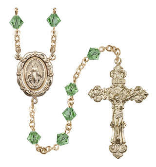 14 Karat Gold 6mm Austrian Crystal Miraculous Rosary in Peridot