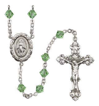 Sterling Silver 6mm Austrian Crystal Miraculous Rosary in Peridot