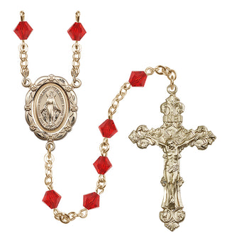 14 Karat Gold-Filled 6mm Austrian Crystal Miraculous Rosary in Ruby
