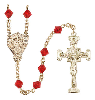 14 Karat Gold 6mm Austrian Crystal Miraculous Rosary in Ruby