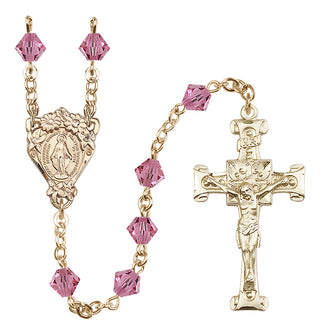 14 Karat Gold-Filled 6mm Austrian Crystal Miraculous Rosary in Rose