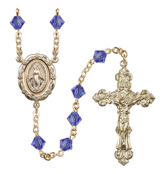 14 Karat Gold-Filled 6mm Austrian Crystal Miraculous Rosary in Sapphire