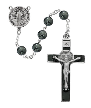 Hematite Saint Benedict Rosary with Gift Box