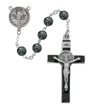 Hematite Saint Benedict Rosary with Gift Box