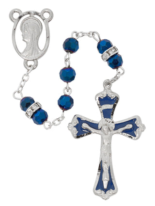 Metallic Blue Crystal Rosary with Gift Box