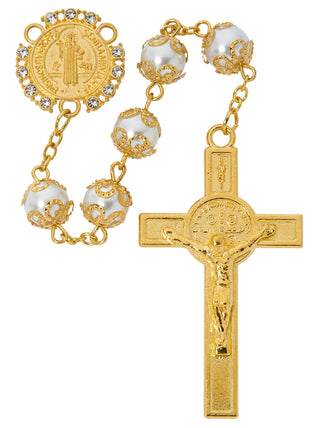 St Benedict Pearl Rosary with Gift Box