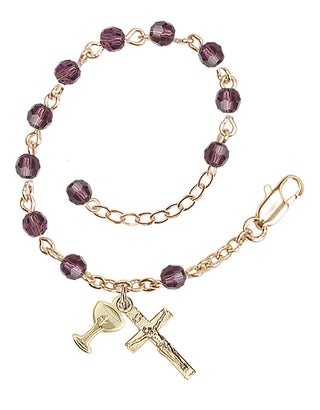 Adjustable Gold Plated 4mm Crystal Scapular Rosary | Amethyst