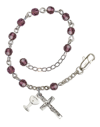 Adjustable Silver Plated 4mm Crystal Scapular Rosary | Amethyst