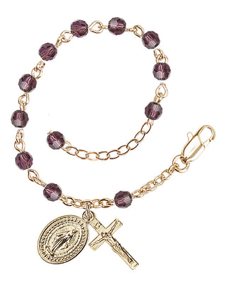Adjustable Gold Plated 4mm Crystal Scapular Rosary | Amethyst