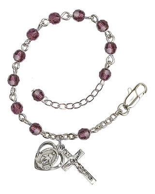 Adjustable Silver Plated 4mm Crystal Scapular Rosary | Amethyst