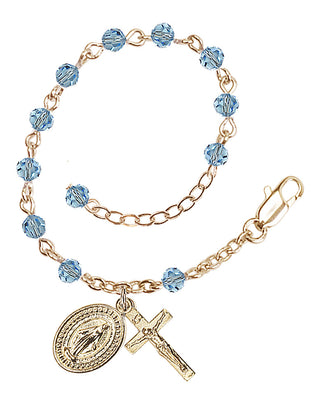 Adjustable Gold Plated 4mm Crystal Scapular Rosary | Aqua