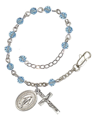 Adjustable Silver Plated 4mm Crystal Scapular Rosary | Aqua