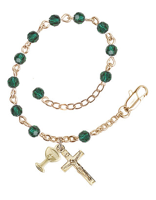 Adjustable Gold Plated 4mm Crystal Scapular Rosary | Emerald