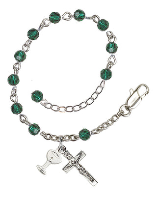 Adjustable Silver Plated 4mm Crystal Scapular Rosary | Emerald
