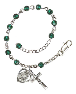 Adjustable Silver Plated 4mm Crystal Scapular Rosary | Emerald