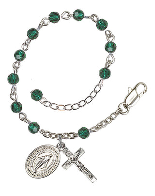 Adjustable Silver Plated 4mm Crystal Scapular Rosary | Emerald
