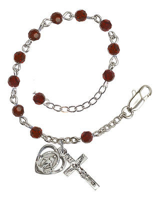 Adjustable Silver Plated 4mm Crystal Scapular Rosary | Garnet