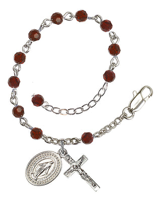 Adjustable Silver Plated 4mm Crystal Scapular Rosary | Garnet