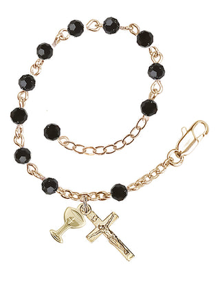 Adjustable Gold Plated 4mm Crystal Scapular Rosary | Jet