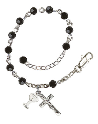 Adjustable Silver Plated 4mm Crystal Scapular Rosary | Jet