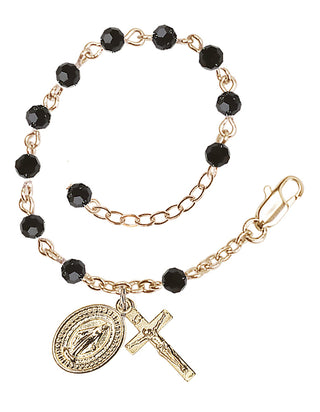 Adjustable Gold Plated 4mm Crystal Scapular Rosary | Jet