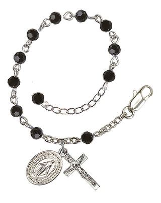 Adjustable Silver Plated 4mm Crystal Scapular Rosary | Jet