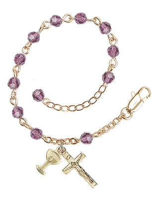 Adjustable Gold Plated 4mm Crystal Scapular Rosary | Light Amethyst