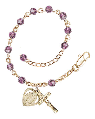 Adjustable Gold Plated 4mm Crystal Scapular Rosary | Light Amethyst