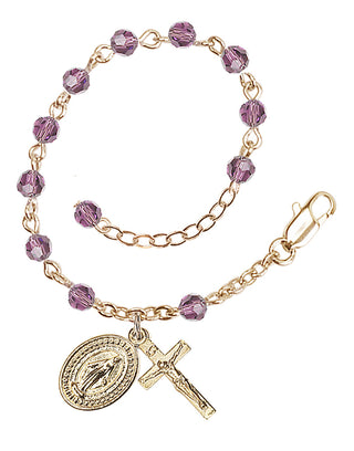 Adjustable Gold Plated 4mm Crystal Scapular Rosary | Light Amethyst