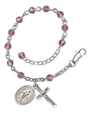 Adjustable Silver Plated 4mm Crystal Scapular Rosary | Light Amethyst