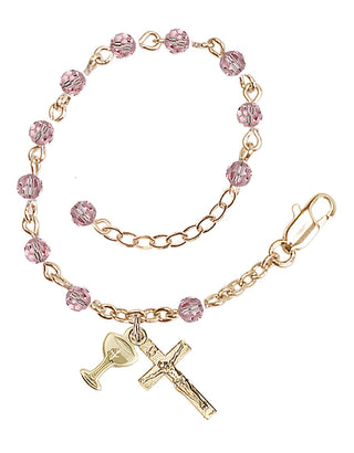 Adjustable Gold Plated 4mm Crystal Scapular Rosary | Light Rose