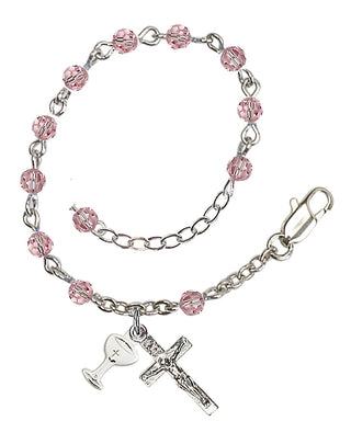 Adjustable Silver Plated 4mm Crystal Scapular Rosary | Light Rose