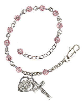 Adjustable Silver Plated 4mm Crystal Scapular Rosary | Light Rose