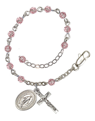 Adjustable Silver Plated 4mm Crystal Scapular Rosary | Light Rose