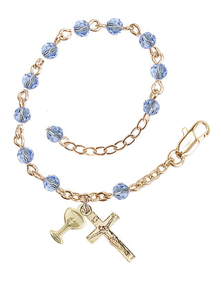 Adjustable Gold Plated 4mm Crystal Scapular Rosary | Light Sapphire