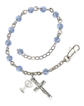 Adjustable Silver Plated 4mm Crystal Scapular Rosary | Light Sapphire