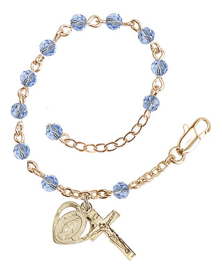 Adjustable Gold Plated 4mm Crystal Scapular Rosary | Light Sapphire