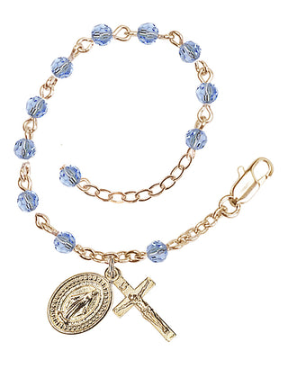 Adjustable Gold Plated 4mm Crystal Scapular Rosary | Light Sapphire