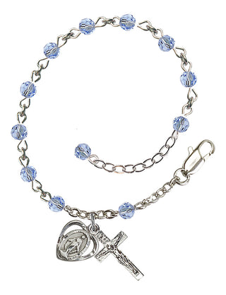 Adjustable Silver Plated 4mm Crystal Scapular Rosary | Light Sapphire