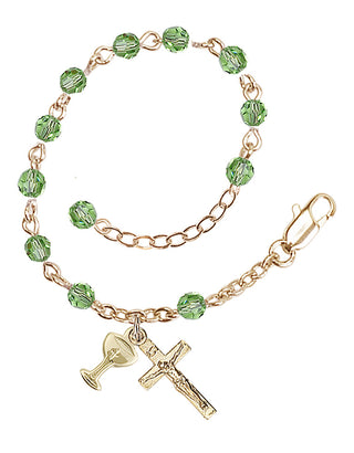 Adjustable Gold Plated 4mm Crystal Scapular Rosary | Peridot
