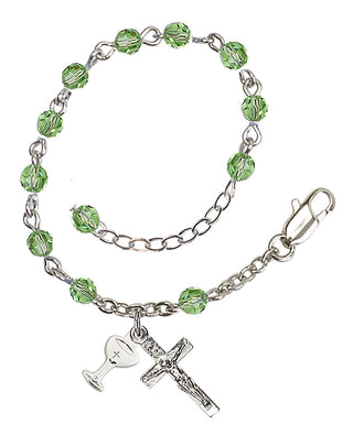 Adjustable Silver Plated 4mm Crystal Scapular Rosary | Peridot