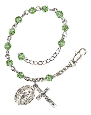 Adjustable Silver Plated 4mm Crystal Scapular Rosary | Peridot