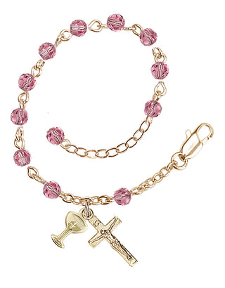 Adjustable Gold Plated 4mm Crystal Scapular Rosary | Rose
