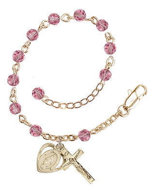 Adjustable Gold Plated 4mm Crystal Scapular Rosary | Rose