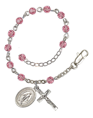 Adjustable Silver Plated 4mm Crystal Scapular Rosary | Rose